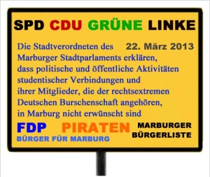 Einstimmiger Beschluss der Marburger Stadtverordneten im Gegensatz zum stattfindenden Marktfrühschoppen.