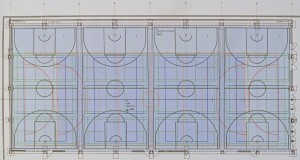 Vierfelder-Sporthalle mit markierten Nutzungsbereichen ->zur Großdarstellung anklicken