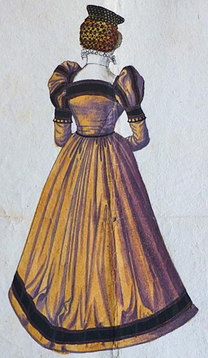 Neben Schriftgut werden viele Karten in Archiven bewahrt oder besondere Zeichungen, wie diese aus Tusche zur Illustration eine Damenkostüms am landgräflichen Hof. Repro Hartwig Bambey