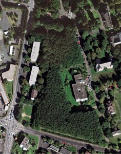 Das Luftbild des Vitos-Geländes zeigt, dass dort durchaus ein Wald vorhanden ist. (Foto Denkmaltopographie Marburg II) 