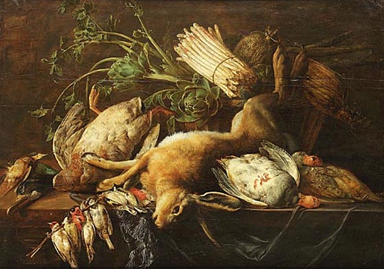 Küchenstillleben mit erlegtem Wild und Gemüse,Adriaen van Utrecht 1640.