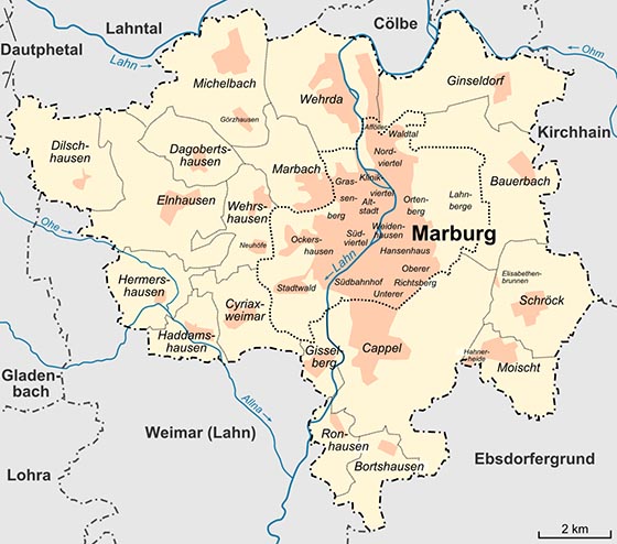 Karten mit den Außenstadtteilen von Marburg. Quelle Wikipedia