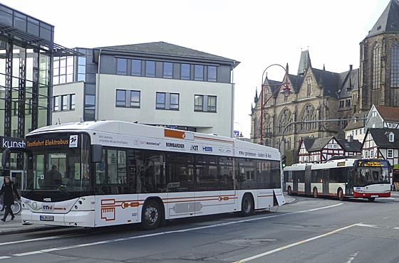 Dieser Elektrobus ist seit längerem in Mannheim im Testbetrieb und vermittelt einen soliden eindruck mit viel Power im System. Sternbald-Foto Hartwig Bambey