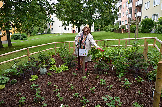  Ortsvorsteherin Erika Lotz-Halilovic freut sich über das neu angelegte Beet für die Richtsberger Anwohnerinnen und Anwohner. Foto Tina Eppler