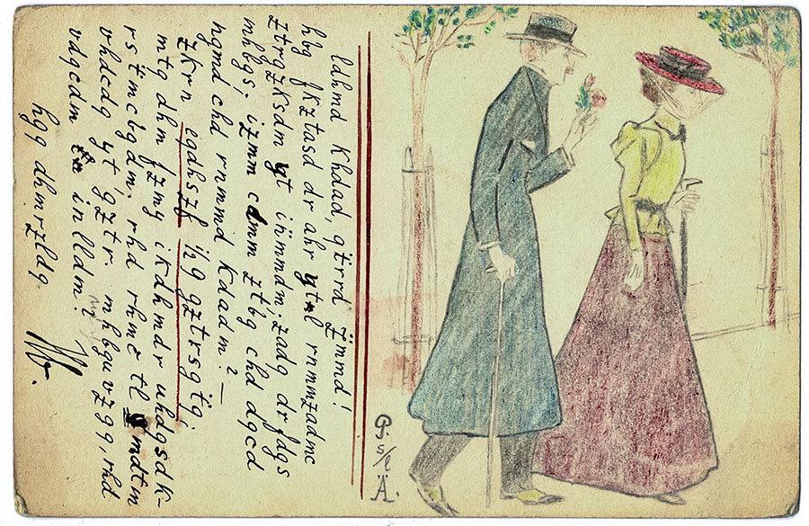Handgezeichnete Postkarte von Paul Heidelbach 1898